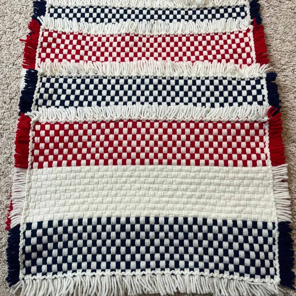 Homemade Crocheted Red White Blue Checkered Set Of 4 Dinner Placemats 19” X 13”